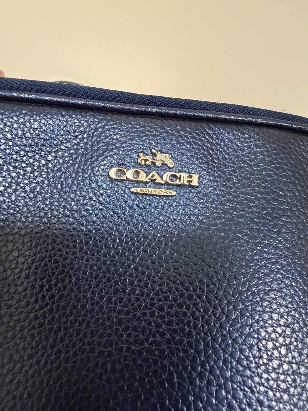 Coach Navy Pebbled Leather Crossbody with Gold Emblem - Picture 4 of 7